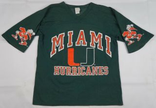 Rare Vintage Competitor Miami U Hurricanes Mascot Logo T Shirt 90s Green Size M