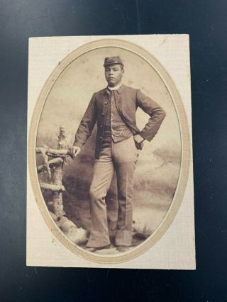 Very Rare Albumen Of African American Soldier Usct Sharp Image 5x7 Civil War
