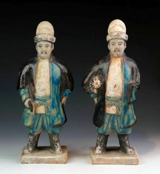 Sc Interesting Ming Dynasty Pottery Attendants.  Rare Types