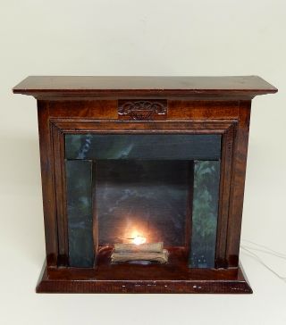 Vintage Mahogany Faux Marble Electric Fireplace Mantle Dollhouse Miniature 1:12