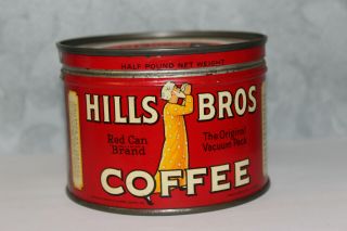Rare Vintage Hills Bros 1/2 Lb Coffee Tin Key Wind Can Store Display Country
