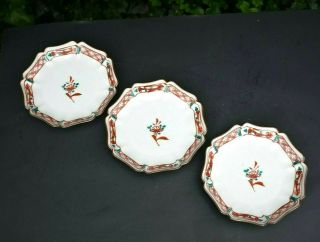 Set 3 Vtg Japanese 8 " Octagonal Scallop Edge Orange - White Floral Rim Plate Bowl