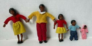 Rare Vintage 5 Dollhouse Dolls Marvel Education Bendable African American Family