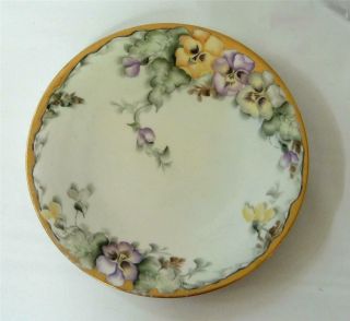 Antique Limoges Porcelain Plate J P Hand Painted Pansy Flowers Pansies 8 "
