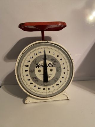 Vintage Way - Rite Household Kitchen Scale 25lb Red/white Usa Rare Square Top
