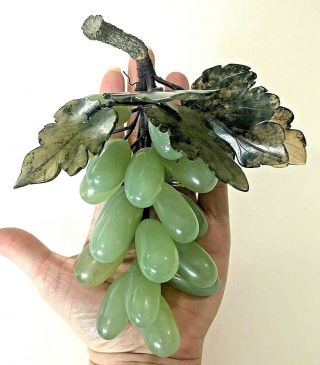 Antique Chinese Carved Jade Leaves Stone Fruit Collectible Asian Grapes