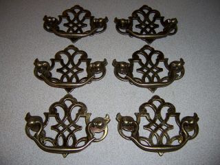 6 Vintage Colonial Style Solid Brass Dresser Drawer Pulls