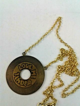 Elvis Presley Love Me Tender Gold Record Pendant On Gold Tone Bead Necklace - Rare
