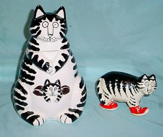 Rare Kliban Cat Kitten Pouch Ceramic Cookie Jar Wolfe Studio Red Sneaker Bank
