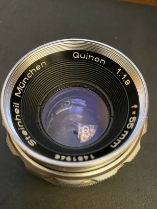 Rare Steinheil München Quinon 55mm F/1.  9 1:1.  9 M42 Prime Lens Optics EXC, 2