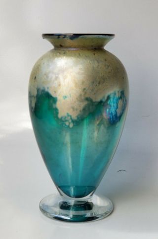 Chris Heilman 1992 Signed Lava Series Vase Art Glass 8 X 5 Inch Rare Blue