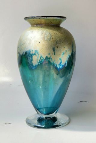 Chris Heilman 1992 signed Lava Series Vase Art Glass 8 x 5 inch Rare blue 6