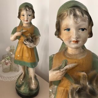 Large Vintage 1930s Adorable Chalkware Chalk Ware Plaster Stautue Girl Figurine