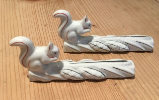 2 Vintage French Figural Ceramic Porcelain Squirrel Knife Cutlery Rests Animal