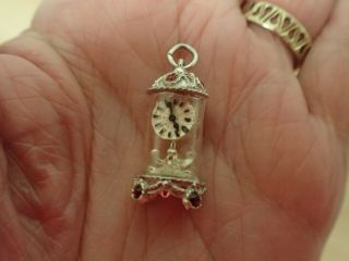 Rare Nuvo Vintage Sterling Silver Charm - Carriage Clock With Red Gems Complete