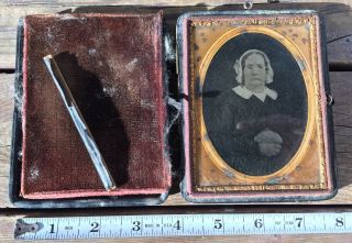 Antique Ambrotype 1/4 Plate Size Woman In Broken Case As Found