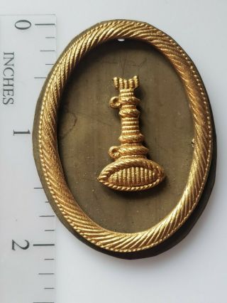 Antique 19th C Brass Fire Fighter Lieutenant Bugle Insignia Collar Hat Badge