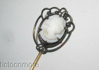 Antique Victorian Carved Roman Goddess Cameo Gold Filled Lapel Stick Pin
