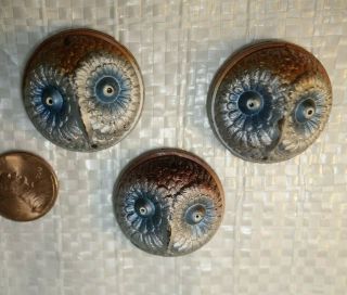 3 Vintage Czech Art Deco Glass Jewelry Piece Owl Bird Design Cabachons