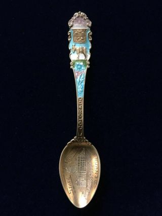 Sterling Silver Souvenir Spoon - State Capitol Denver Colorado Color Top