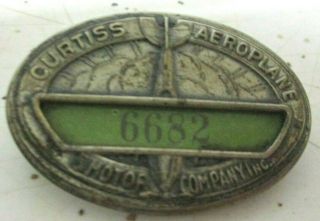 Rare & Mid 1920s Curtiss Aeroplane Airplane & Motor Co.  Employee Badge