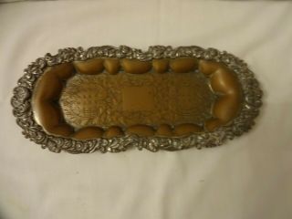 Antique Arts & Crafts Silver Plate On Copper Oblong Calling Card Tray 26x11 Cm