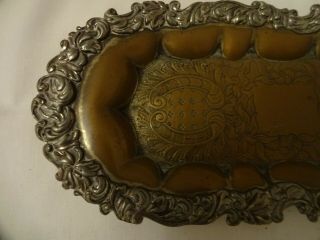 Antique Arts & Crafts Silver plate on Copper Oblong Calling Card Tray 26x11 cm 2