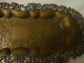 Antique Arts & Crafts Silver plate on Copper Oblong Calling Card Tray 26x11 cm 3