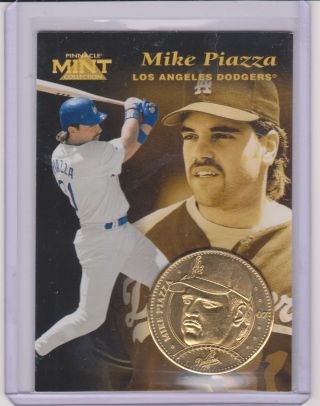 Rare 1997 Pinnacle Mike Piazza Gold Plated Coin & Die - Cut Card 7