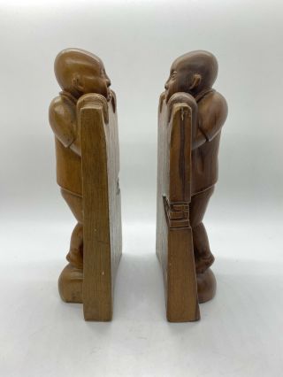 Antique Vintage Hand Carved Wood Bookends Book Ends Asian Man Monk Buddha b13 2