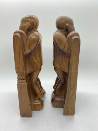 Antique Vintage Hand Carved Wood Bookends Book Ends Asian Man Monk Buddha b13 3