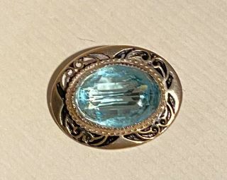 Gorgeous Antique Silver Brooch With Blue Stone