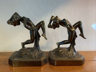 Rare Nude Dancers Pompeian Bronze Paul Herzel Art Book Ends