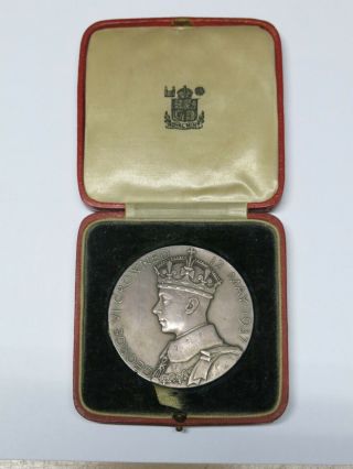 Rare Silver 1937 King George Vi Queen Elizabeth Ii 57mm Coronation Medal W/ Box
