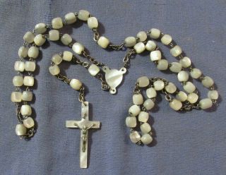 Antique Vintage Mother Of Pearl Rosary Crucifix 20 Inches