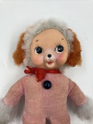 Vintage Rubber Face Dog W/ Fur Made In Japan 8” Rushton like 1950’s Cute 3