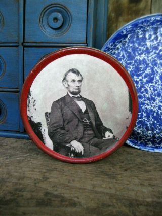 Antique Red Tin Pantry Box W Abraham Lincoln Photo Print