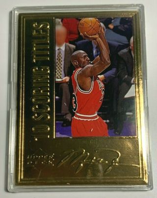 Rare 1997 - 1998 Michael Jordan 22kt Gold Upper Deck 10 Scoring Titles Card /7223