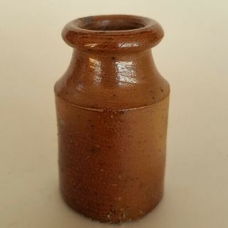Antique 19thc.  Rich Brown Salt Glazed Stoneware Pottery Inkwell Bottle Pot