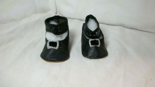 Antique Black Oilcloth Shoes For French Or German Antique Dolls