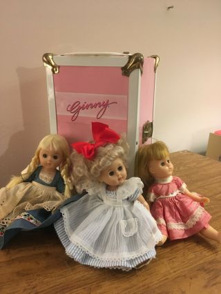 Pink Ginny Vogue Dolls Clothing Trunk Carry Case With 3 Ginny Dolls