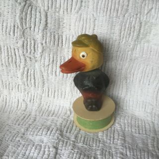 Antique Painted Paper Mache Figural Noddy / Bobble Head Duck