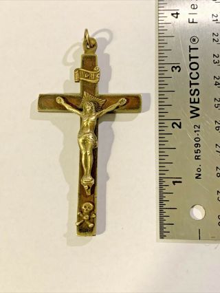 Antique 3.  5  Brass Pectoral Priest Nun Crucifix Skull & Crossbones Habit Rosary