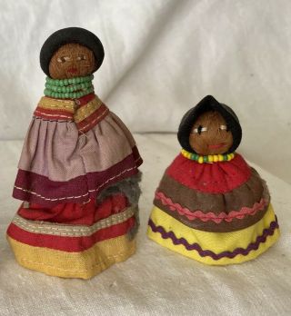 2 Tiny Antique Vintage Florida Seminole Indian Dolls Native American Palmetto