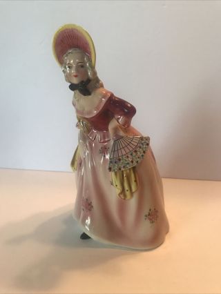 Rare Vintage Wien Keramos Nancy 2926 Figurine Lady In Bonnet With Fan Austria