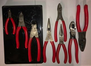 Snap On Tools Pliers,  Cutter & Crimper Set.  8 Pc.  Total Rare 3pc Cutter Set Usa
