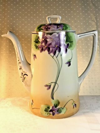Vintage Teapot Te - Oh China Nippon Hand Painted Violets & Gold Gilt 8.  75 " Tall