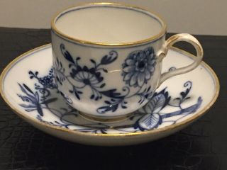 Stunning Antique Meissen Blue Onion Porcelain Cup And Saucer