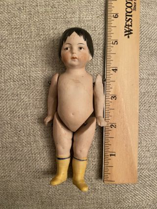 Rare Unusual 5” Antique German Hertwig Character Doll All Bisque