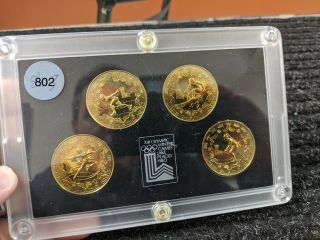 Rare 1980 China Lake Placid Winter Olympics 4 Brass Yuan Proof Coins Set - 802